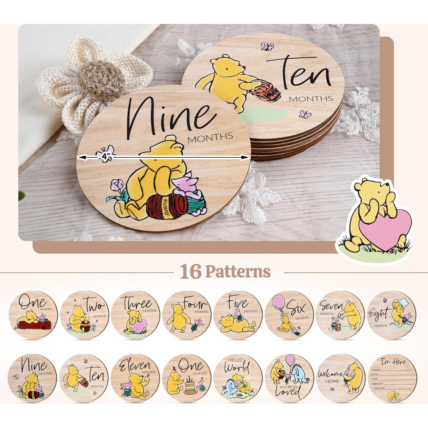 Tarjetas de Hitos de Madera Winnie the Pooh - 8 Piezas