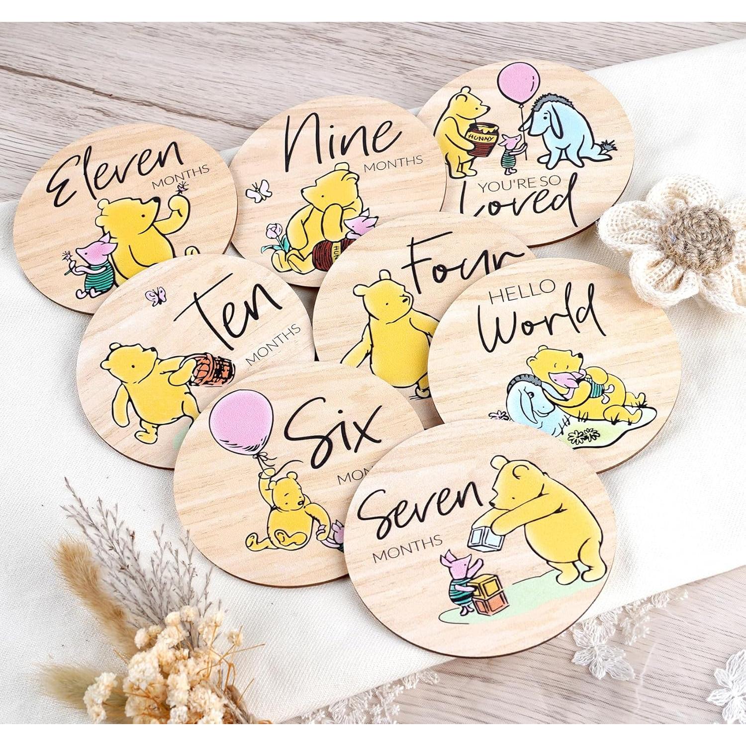 Tarjetas de Hitos de Madera Winnie the Pooh - 8 Piezas