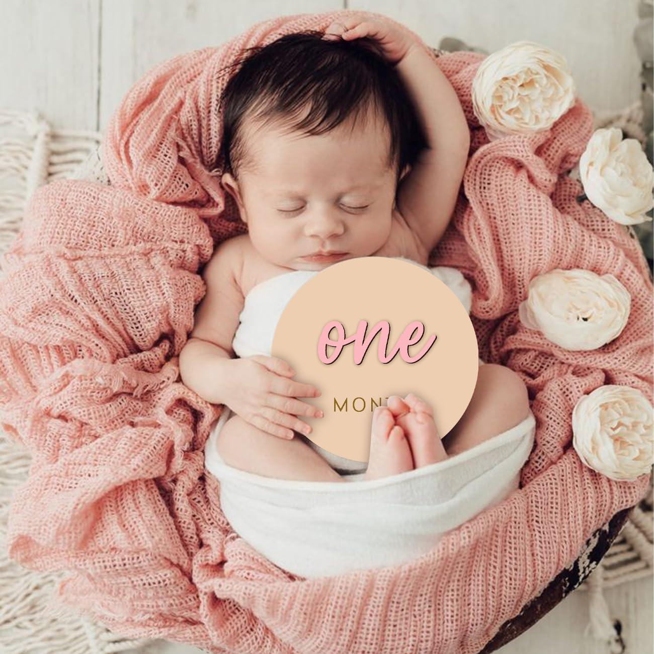 Discos Mensuales de Hitos para Bebés Rosa - Madera Ecológica