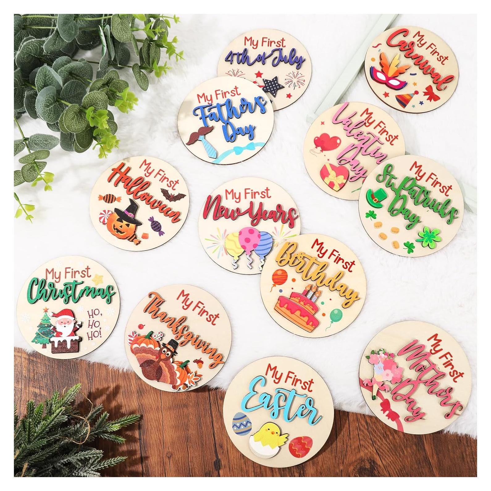 12 Tarjetas de Hitos para Bebés FYSUIMU Doble Capa Madera