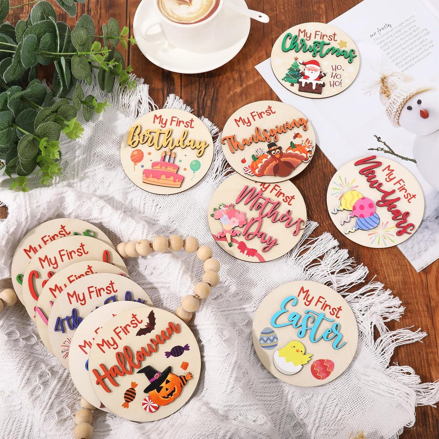 12 Tarjetas de Hitos para Bebés FYSUIMU Doble Capa Madera