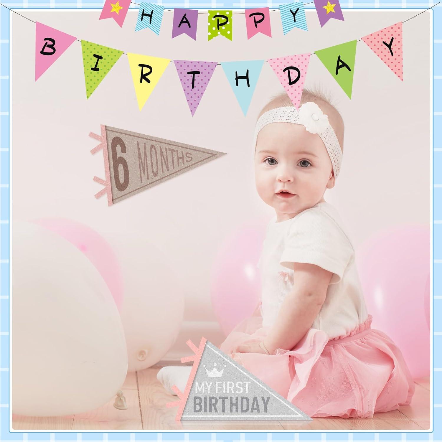 Banderas de Hito Mensual para Bebés VitalCozy - 14 Pcs Fieltro