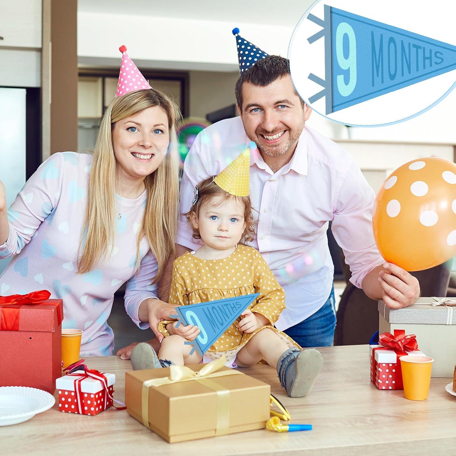 Banderas de Hito Mensual para Bebés VitalCozy - 14 Pcs Fieltro