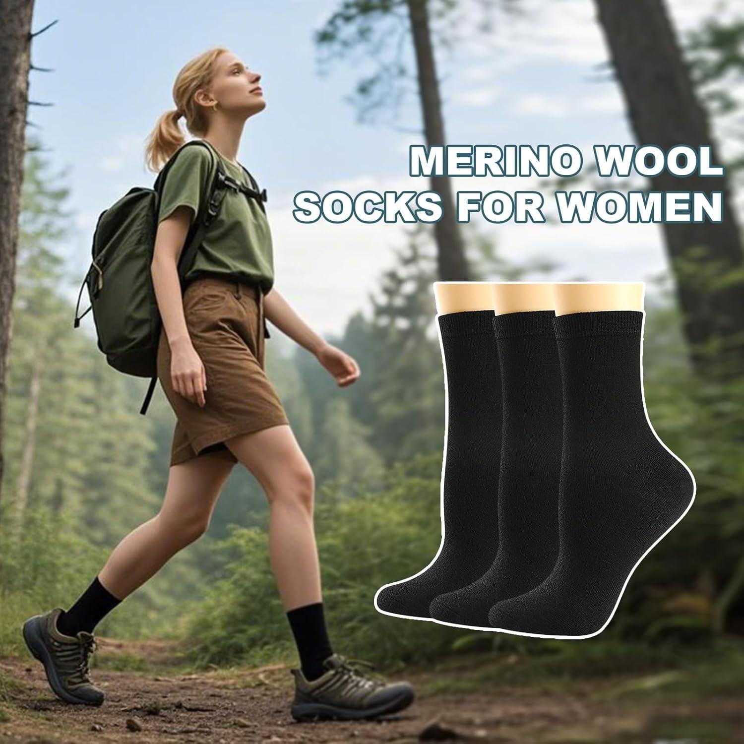 Calcetines de Lana Merino BISOUSOX para Mujeres - 3 Pares Negros