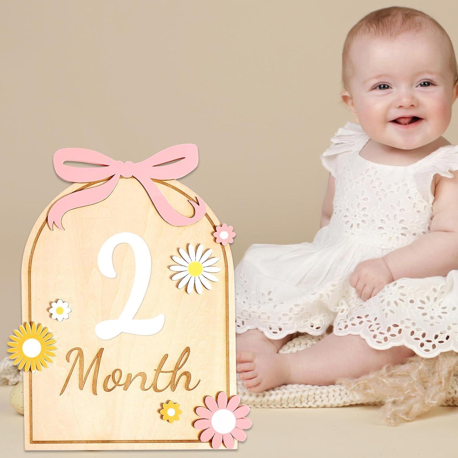 Tarjeta de Hitos Mensuales para Bebés de Madera - 11 Números