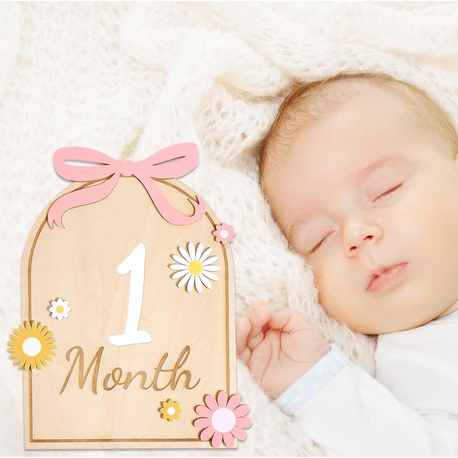 Tarjeta de Hitos Mensuales para Bebés de Madera - 11 Números