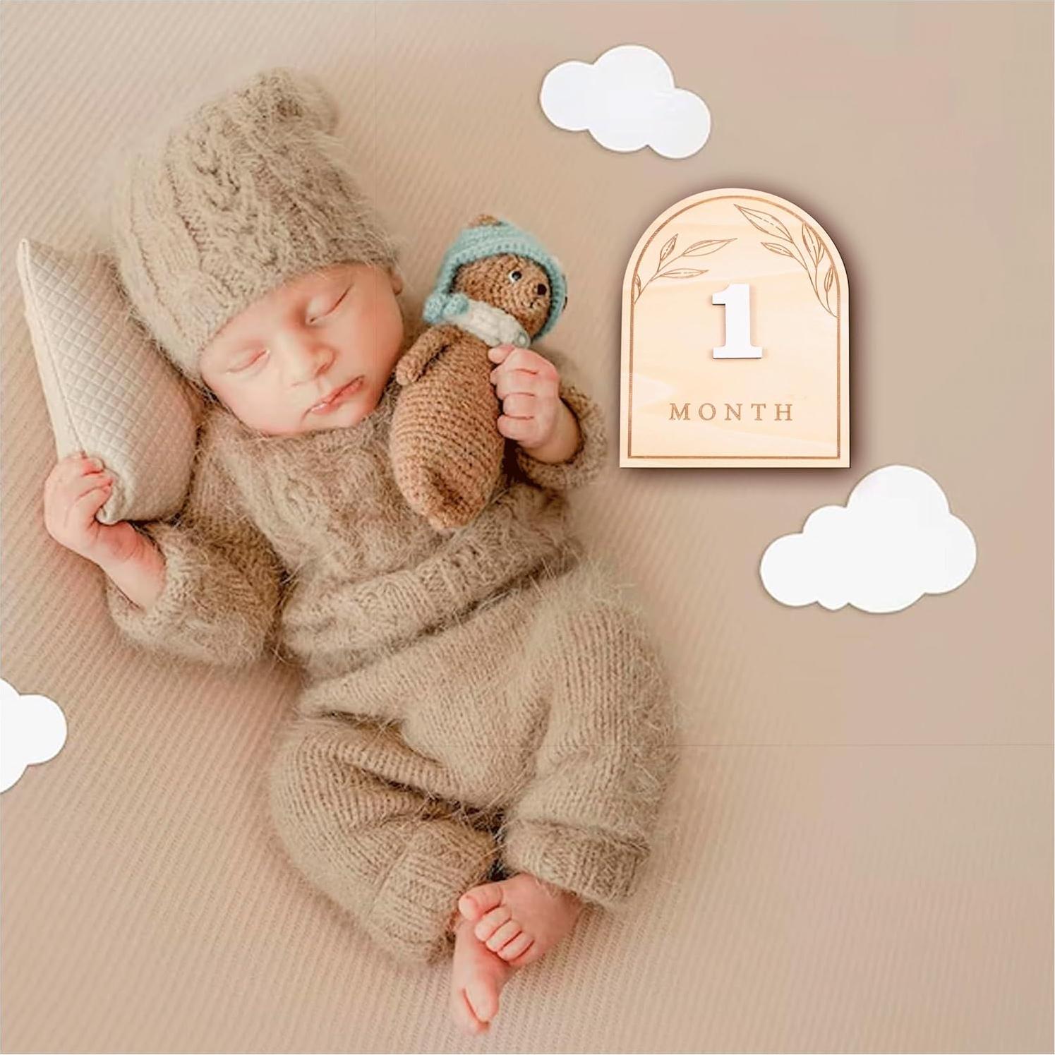 Discos de Hitos Mensuales de Madera OENIZI - 12 Meses Bebé