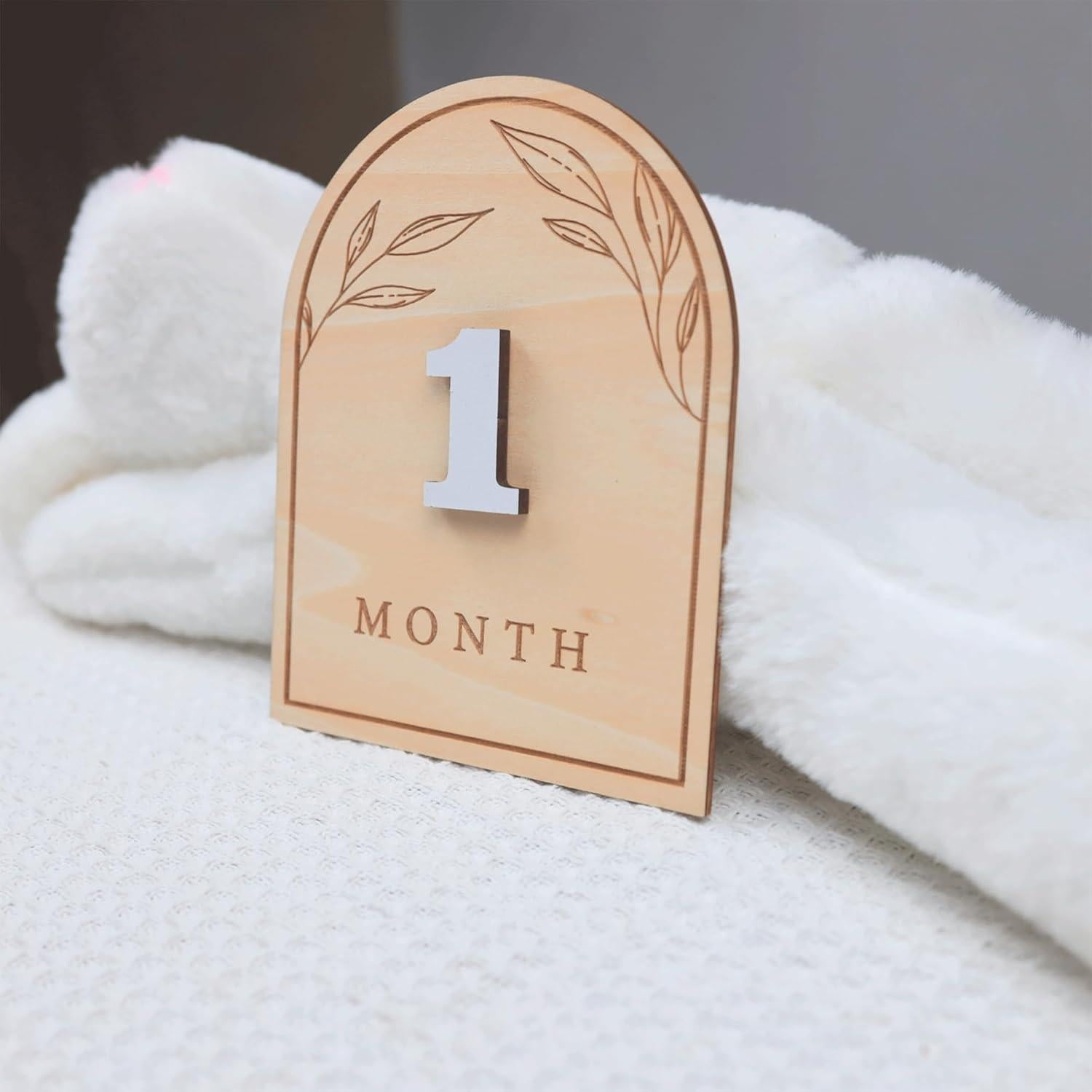 Discos de Hitos Mensuales de Madera OENIZI - 12 Meses Bebé