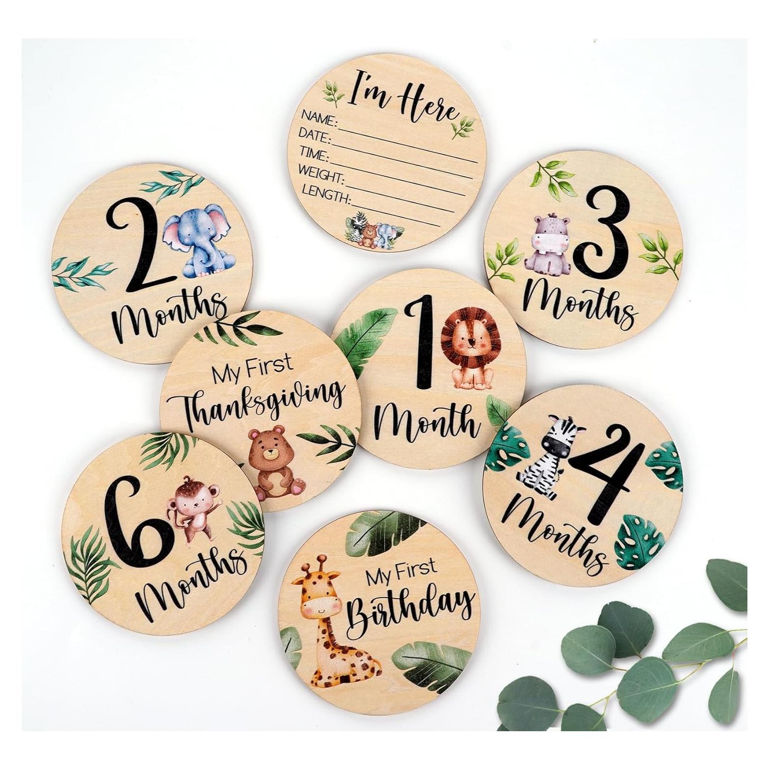 Tarjetas de Hitos Mensuales de Bebé HOUISM Animales Safari