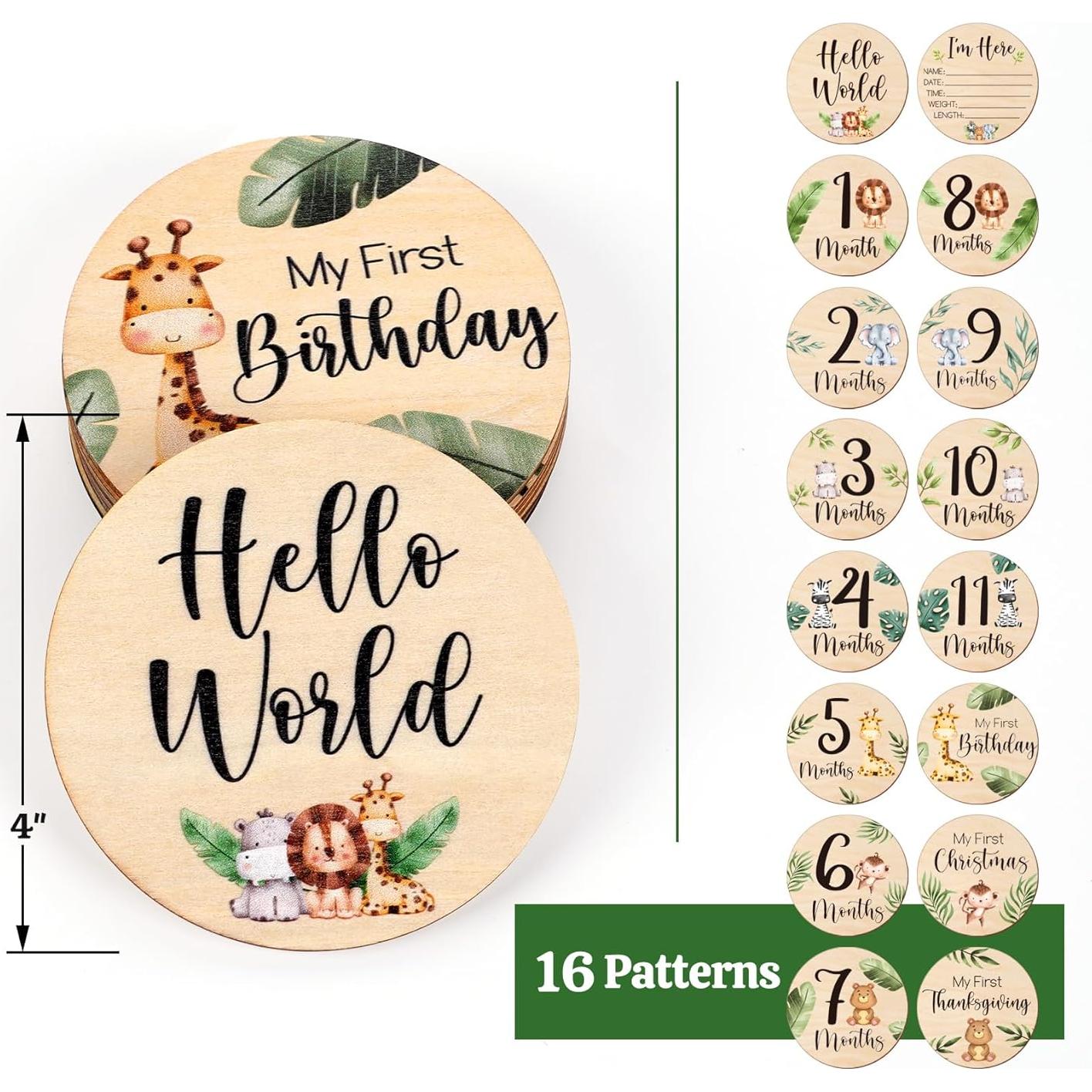 Tarjetas de Hitos Mensuales de Bebé HOUISM Animales Safari