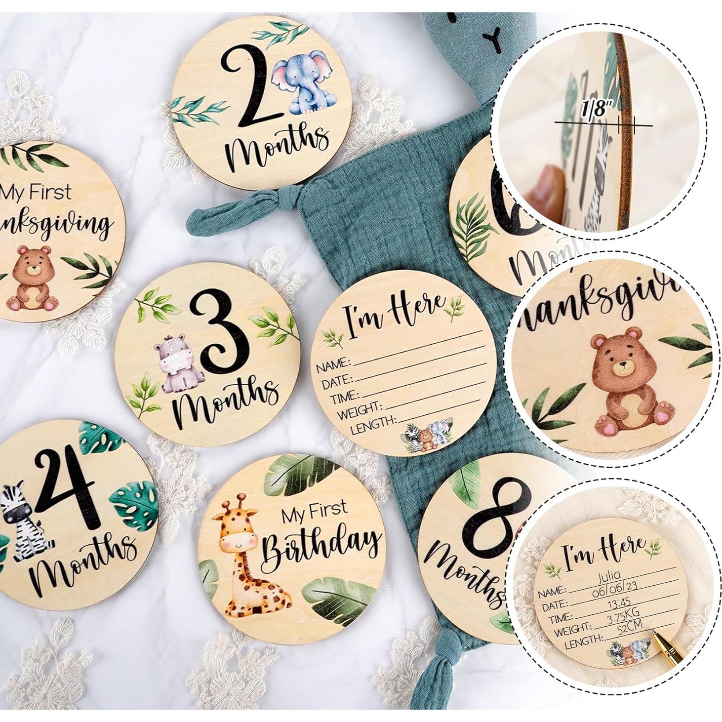 Tarjetas de Hitos Mensuales de Bebé HOUISM Animales Safari