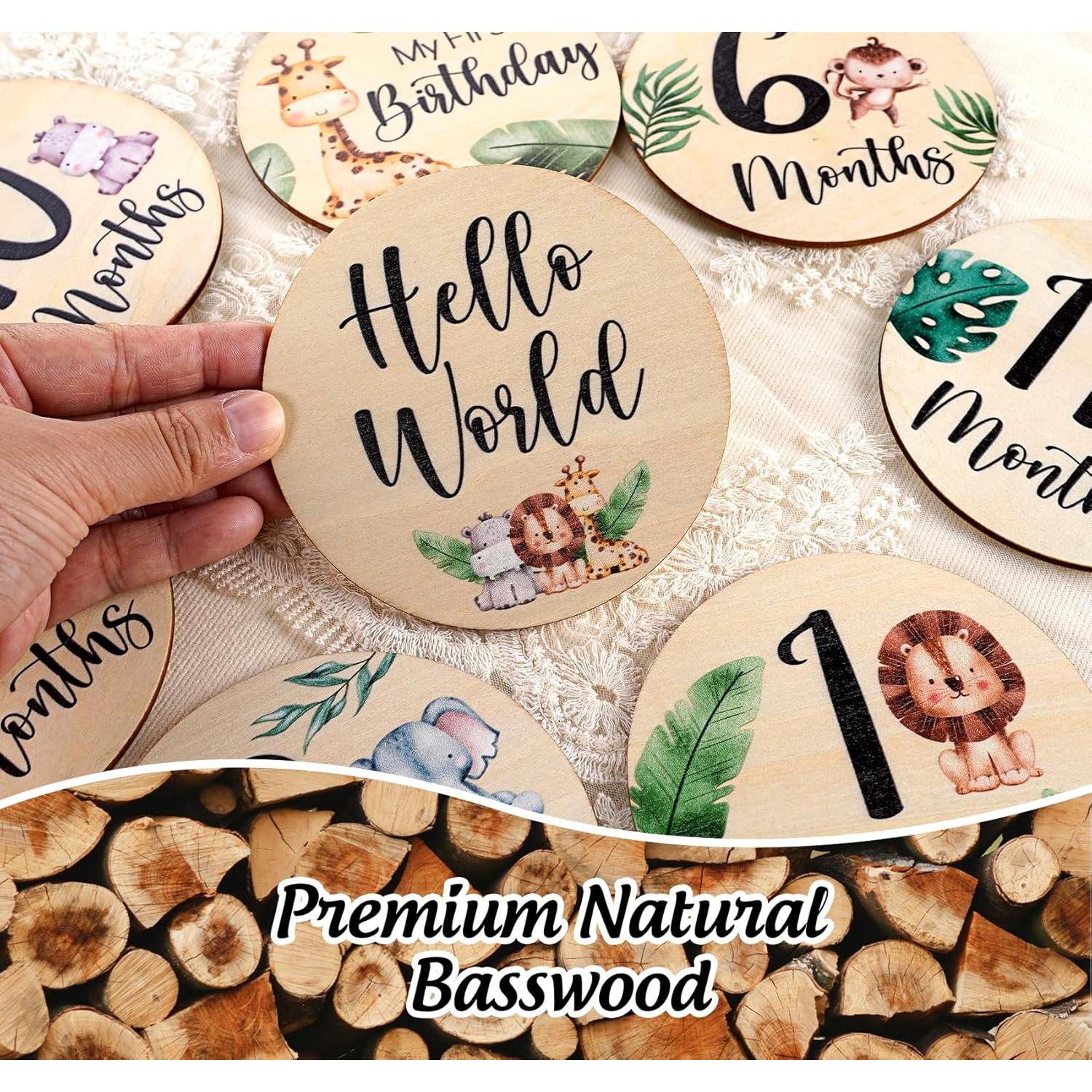 Tarjetas de Hitos Mensuales de Bebé HOUISM Animales Safari