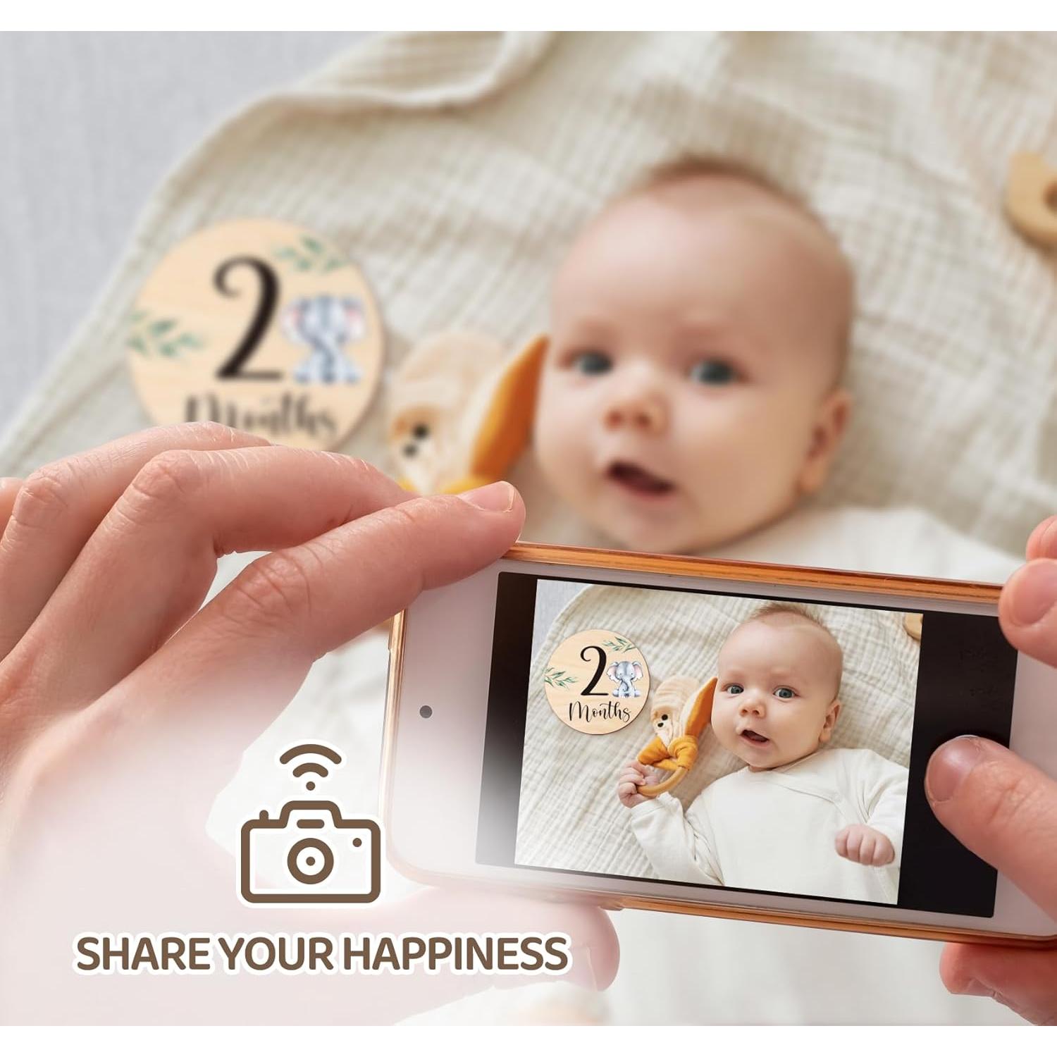 Tarjetas de Hitos Mensuales de Bebé HOUISM Animales Safari