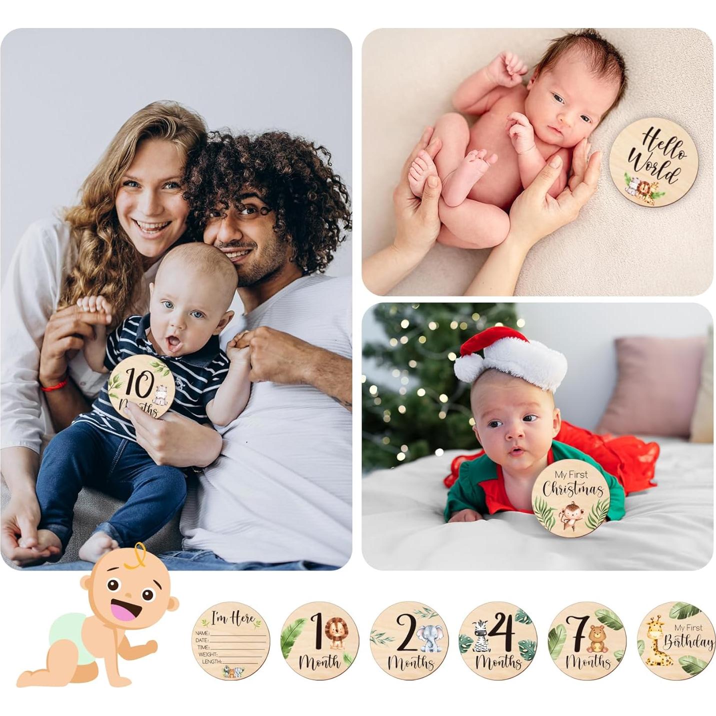 Tarjetas de Hitos Mensuales de Bebé HOUISM Animales Safari