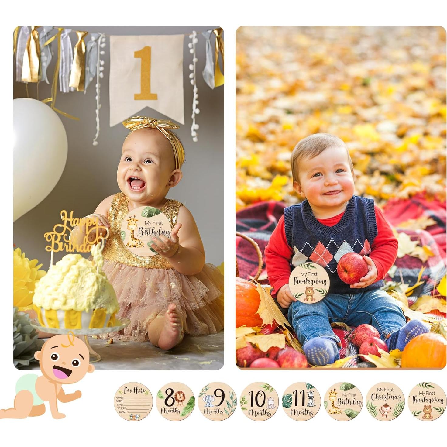 Tarjetas de Hitos Mensuales de Bebé HOUISM Animales Safari