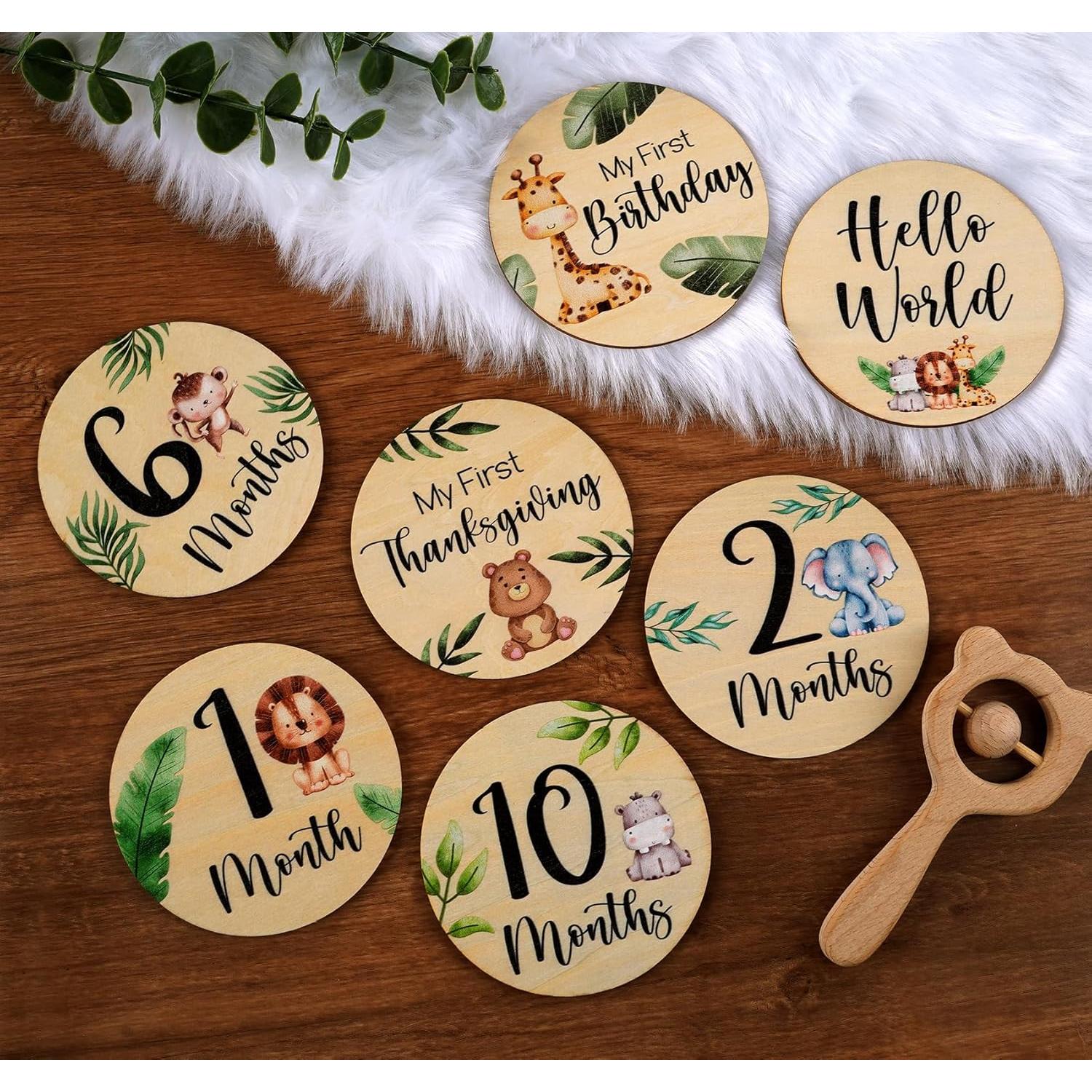 Tarjetas de Hitos Mensuales de Bebé HOUISM Animales Safari