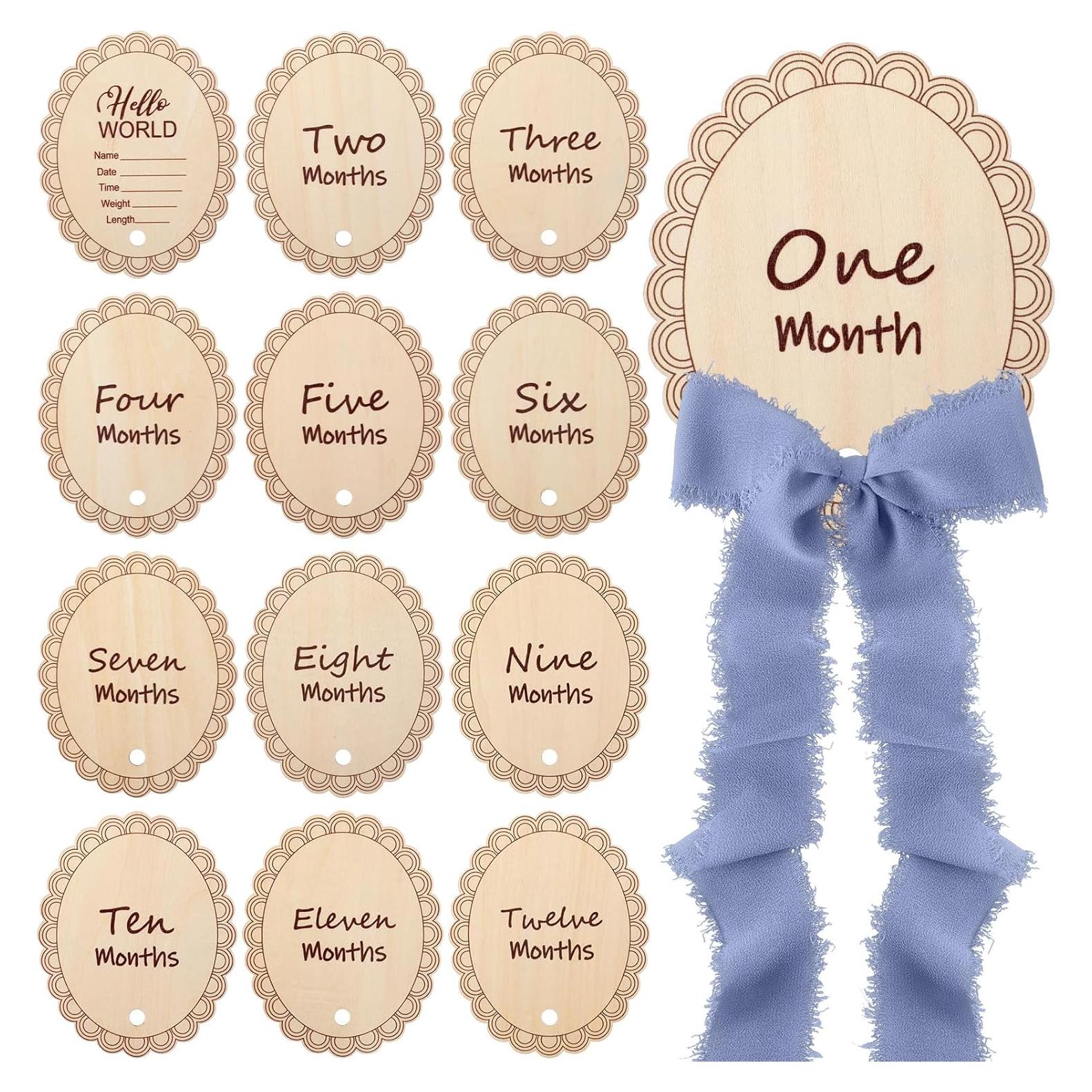 Discos de Hitos Mensuales para Bebés Madera 14 Pcs Azul