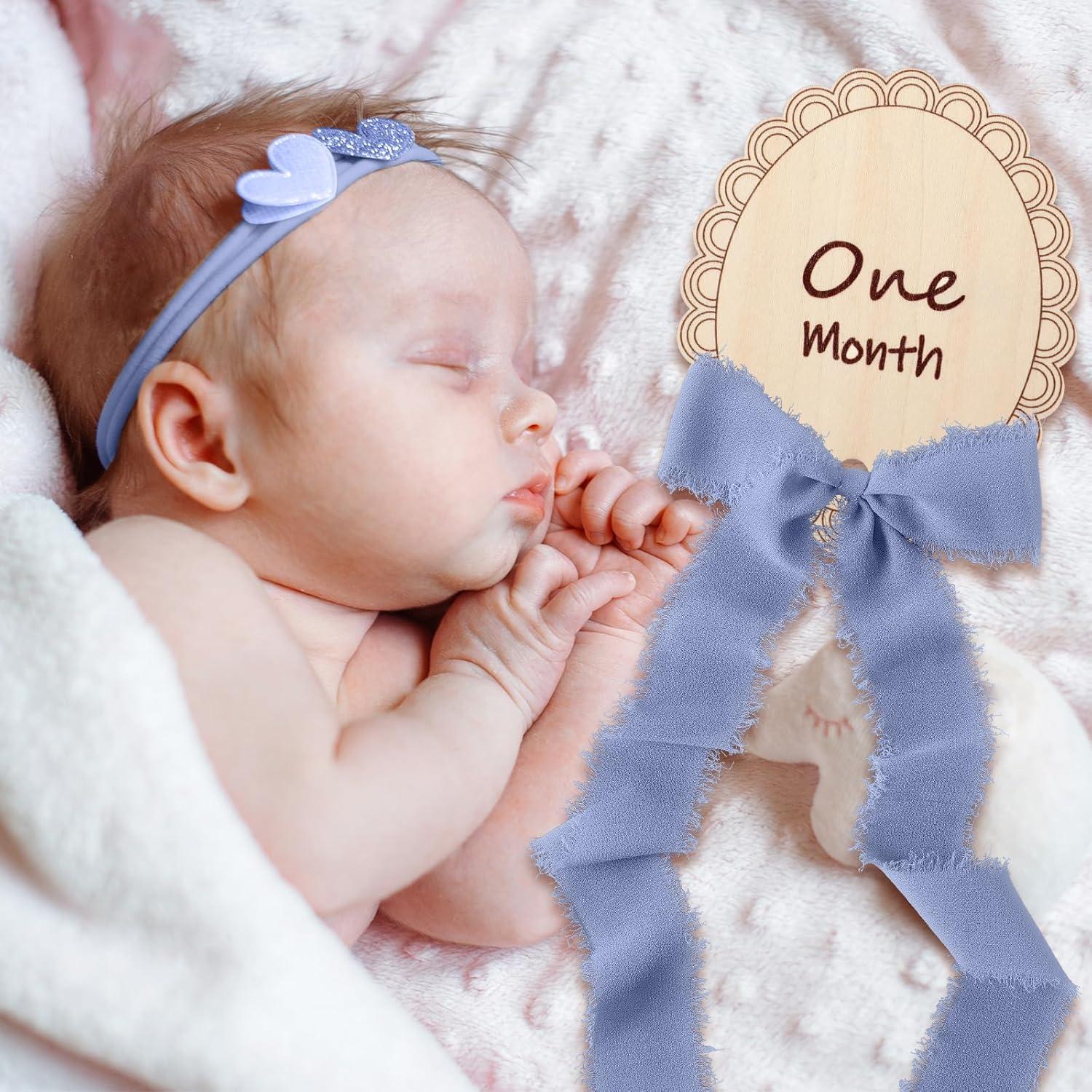 Discos de Hitos Mensuales para Bebés Madera 14 Pcs Azul