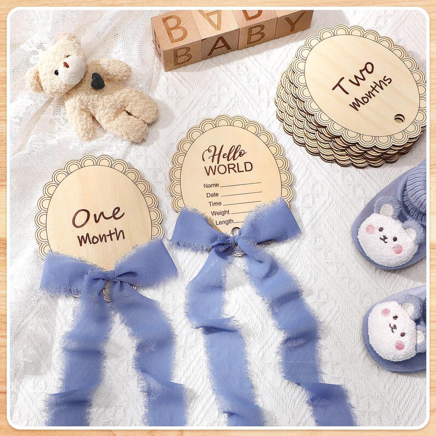 Discos de Hitos Mensuales para Bebés Madera 14 Pcs Azul