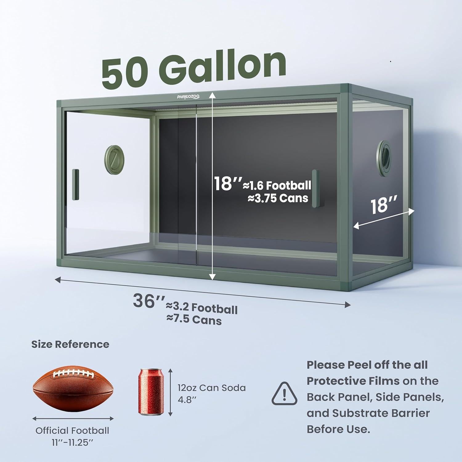 Tanque de Reptiles Phailozoo 189L 91x46x46cm Verde Terroso