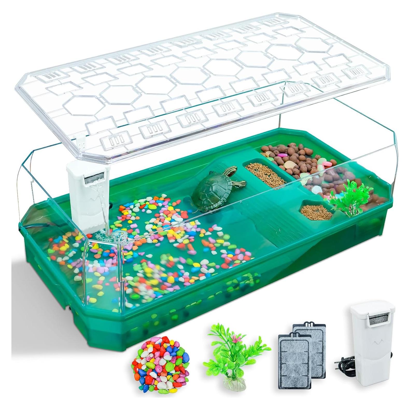 Kit Hábitat para Tortugas Acuáticas BINANO 48.9x24.9cm Verde