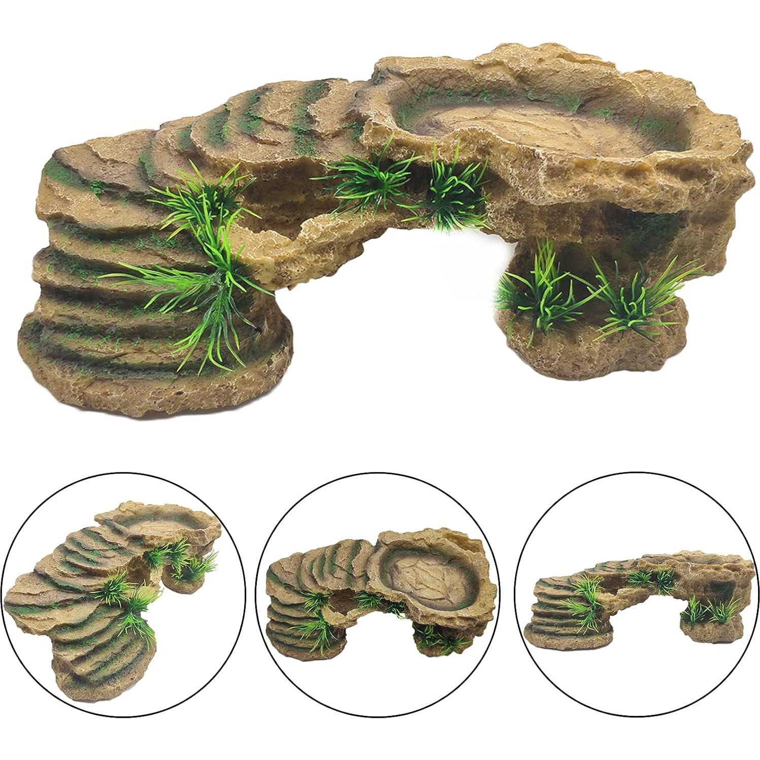Plataforma de Sol para Tortugas Hamiledyi con Tazones 27.5x15.5cm