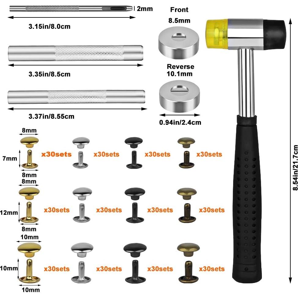 Kit de Remaches de Cuero TLKKUE 360 - 4 Colores y 3 Tamaños