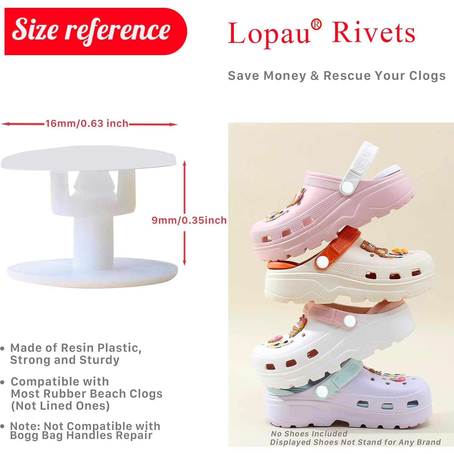 Remaches de Reemplazo Lopau para Zuecos - 10 Botones EVA Blancos