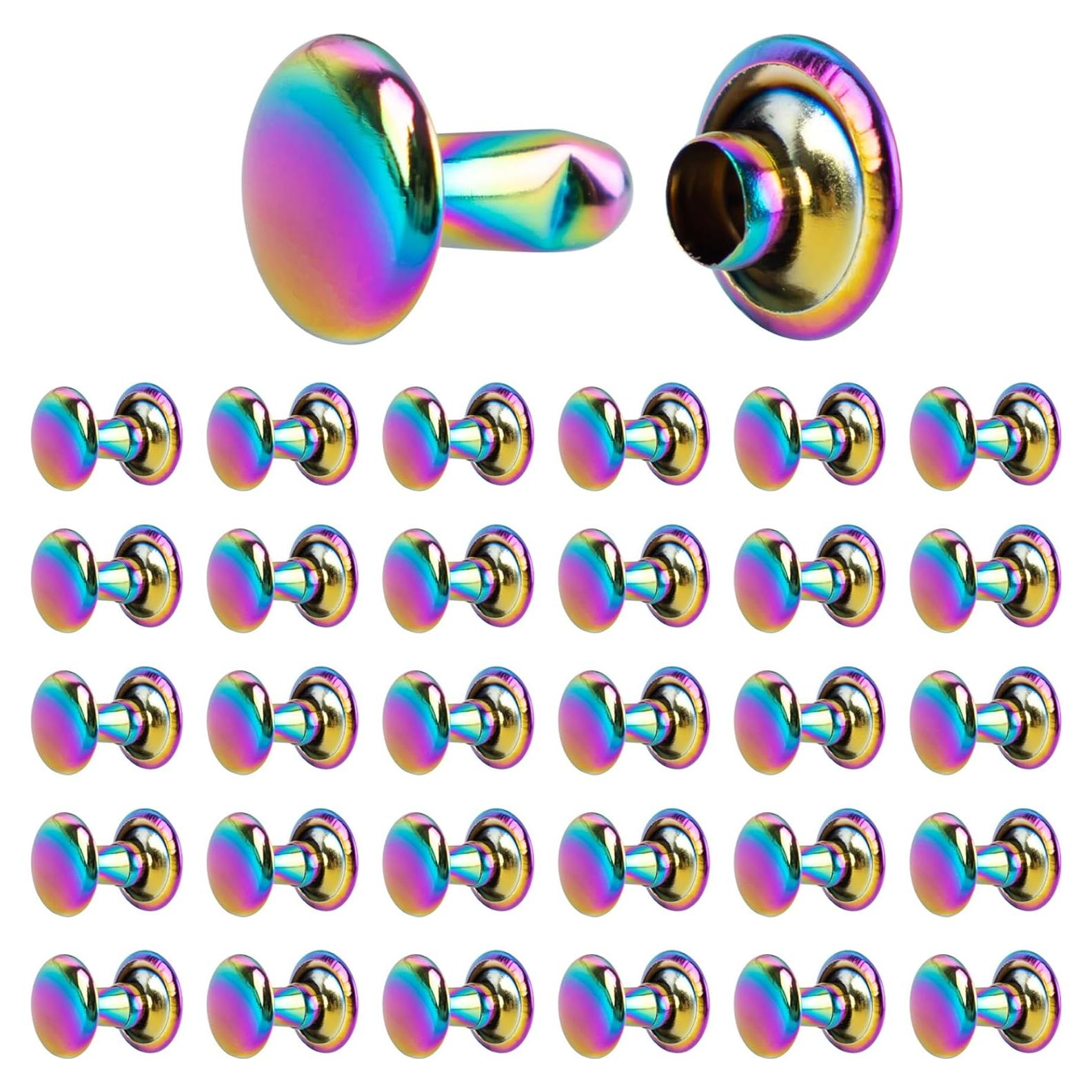 30 Remaches de Cuero Doble Cabeza Arcoíris AUEAR 8mm