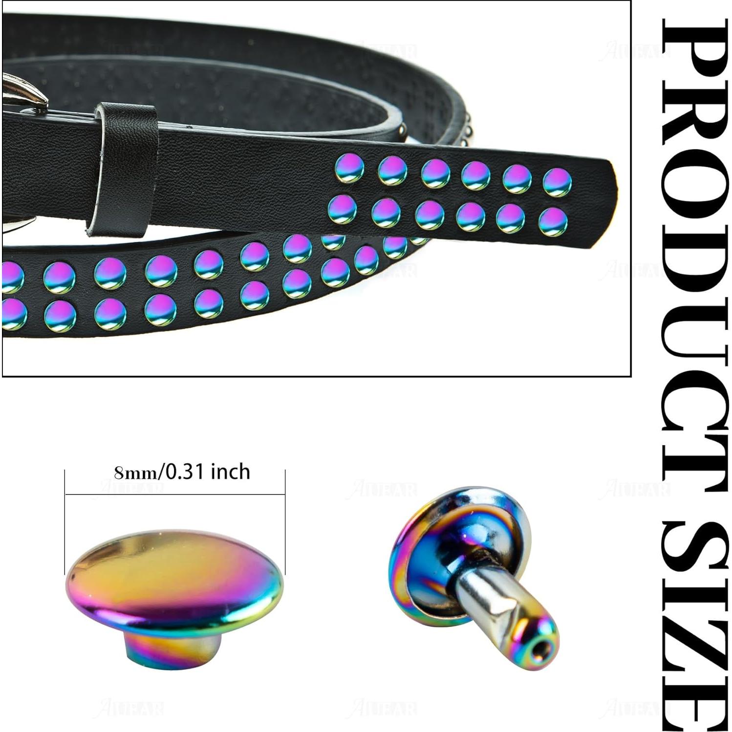 30 Remaches de Cuero Doble Cabeza Arcoíris AUEAR 8mm