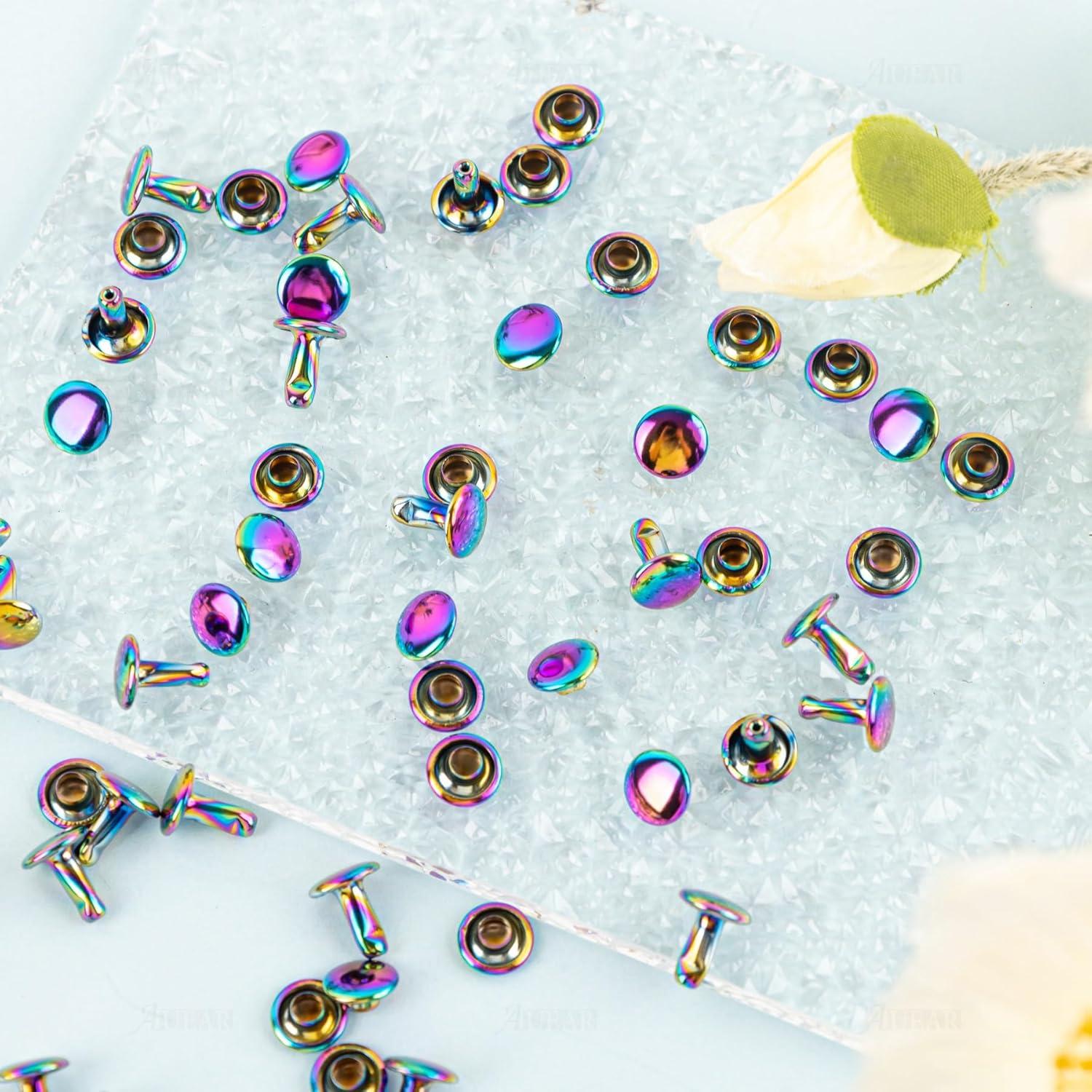 30 Remaches de Cuero Doble Cabeza Arcoíris AUEAR 8mm