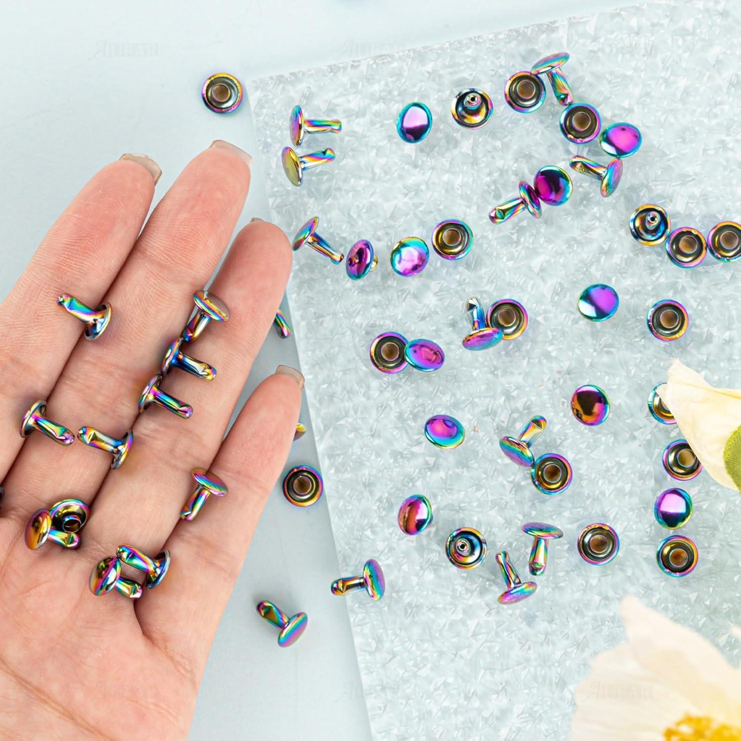 30 Remaches de Cuero Doble Cabeza Arcoíris AUEAR 8mm