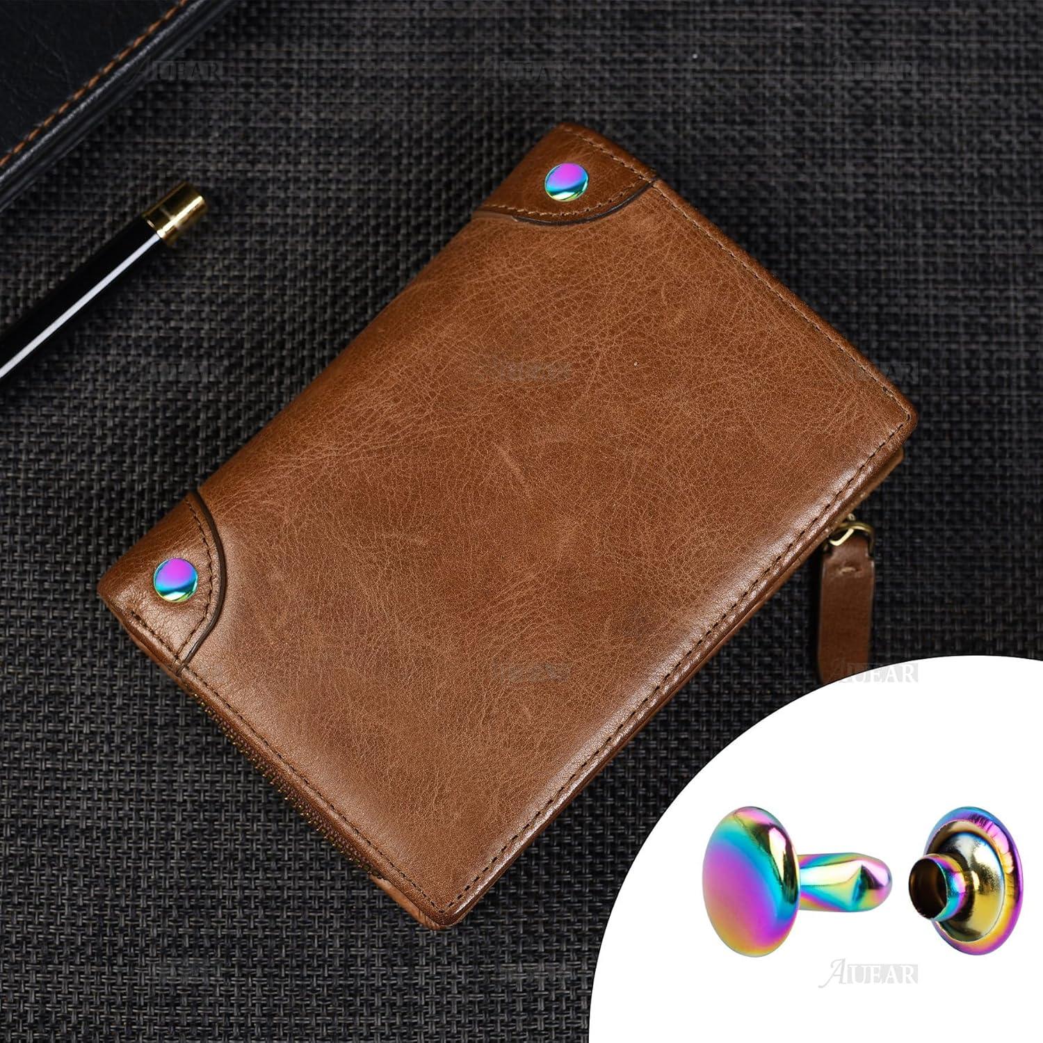 30 Remaches de Cuero Doble Cabeza Arcoíris AUEAR 8mm