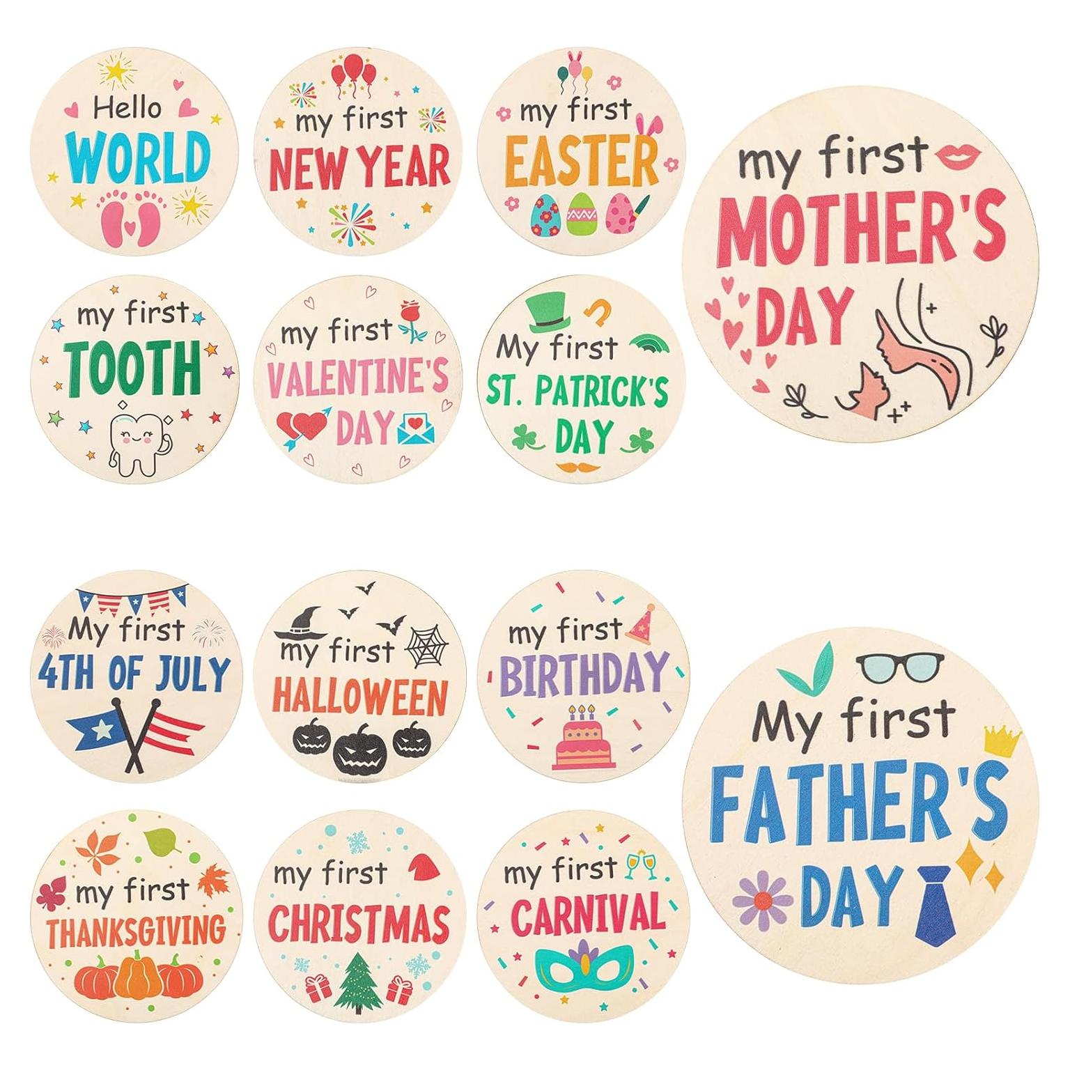 7 Tarjetas de Hitos de Vacaciones para Bebés de Madera