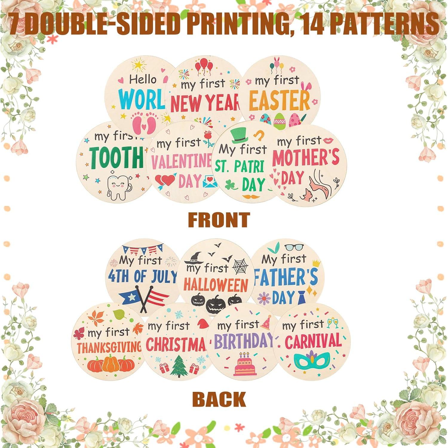 7 Tarjetas de Hitos de Vacaciones para Bebés de Madera