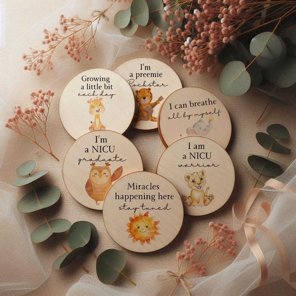 Carteles de Hitos de Madera NICU - 7 Tarjetas Doble Cara