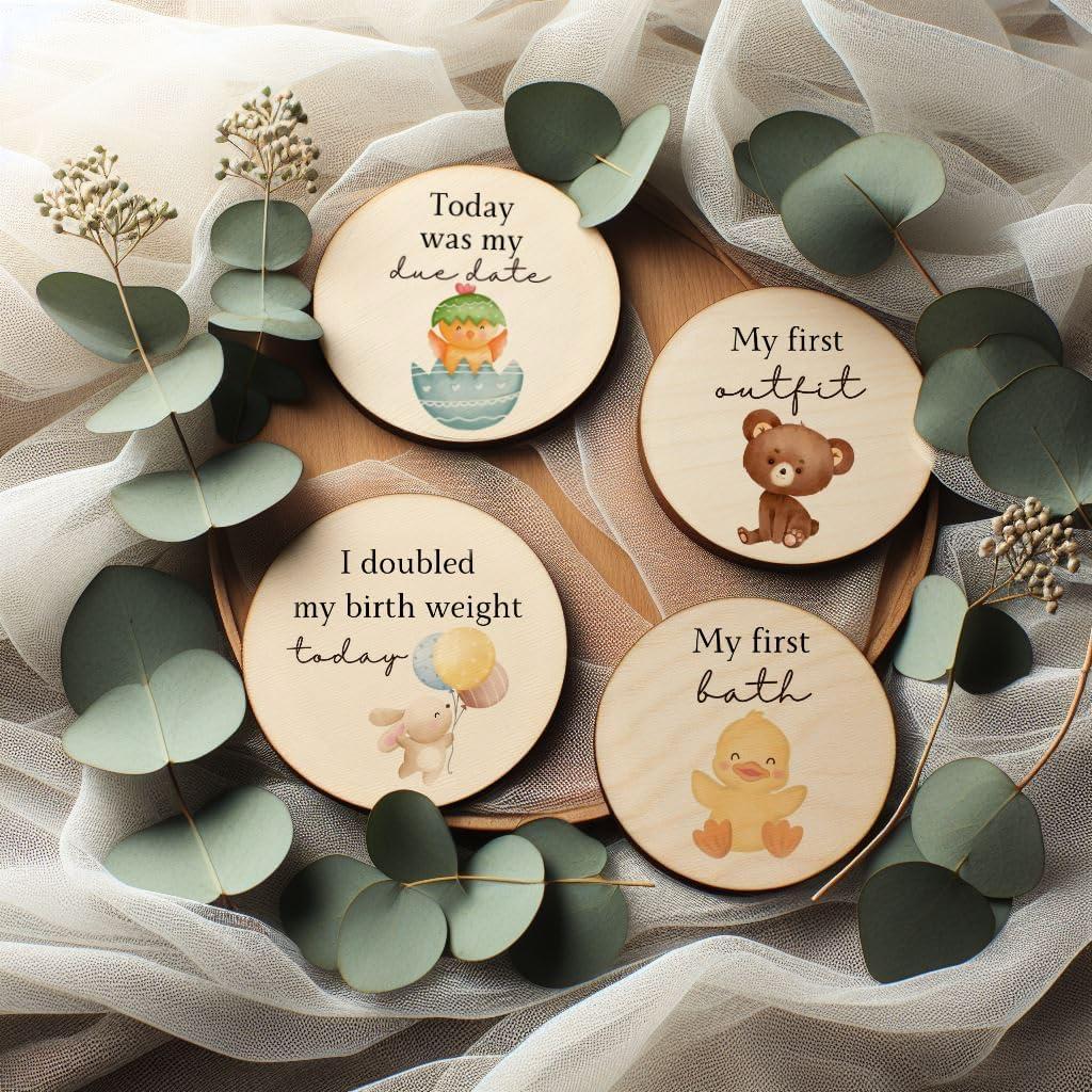 Carteles de Hitos de Madera NICU - 7 Tarjetas Doble Cara