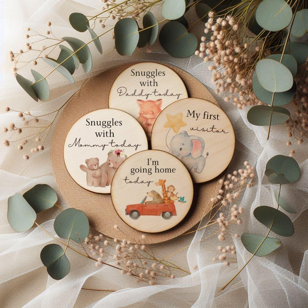 Carteles de Hitos de Madera NICU - 7 Tarjetas Doble Cara