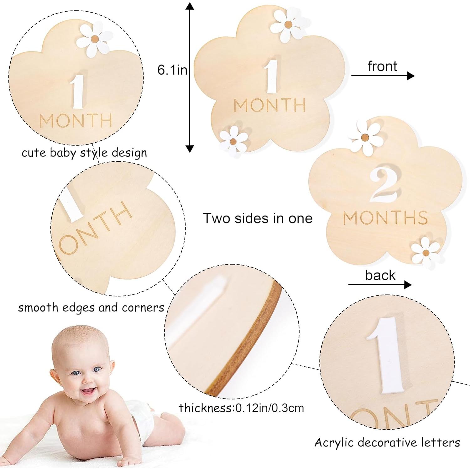 Tarjetas de Hitos Mensuales Daisy 1-12 Meses - Madera