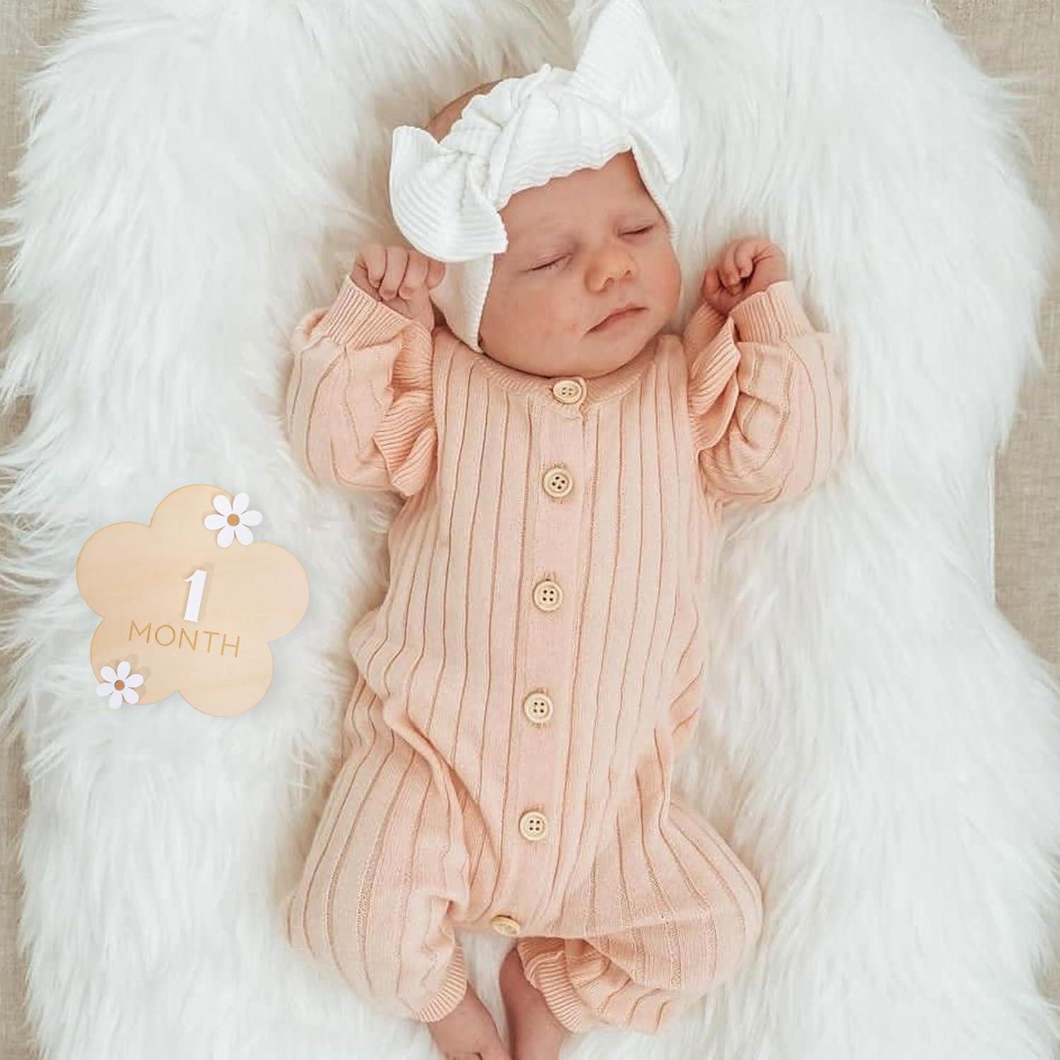 Tarjetas de Hitos Mensuales Daisy 1-12 Meses - Madera