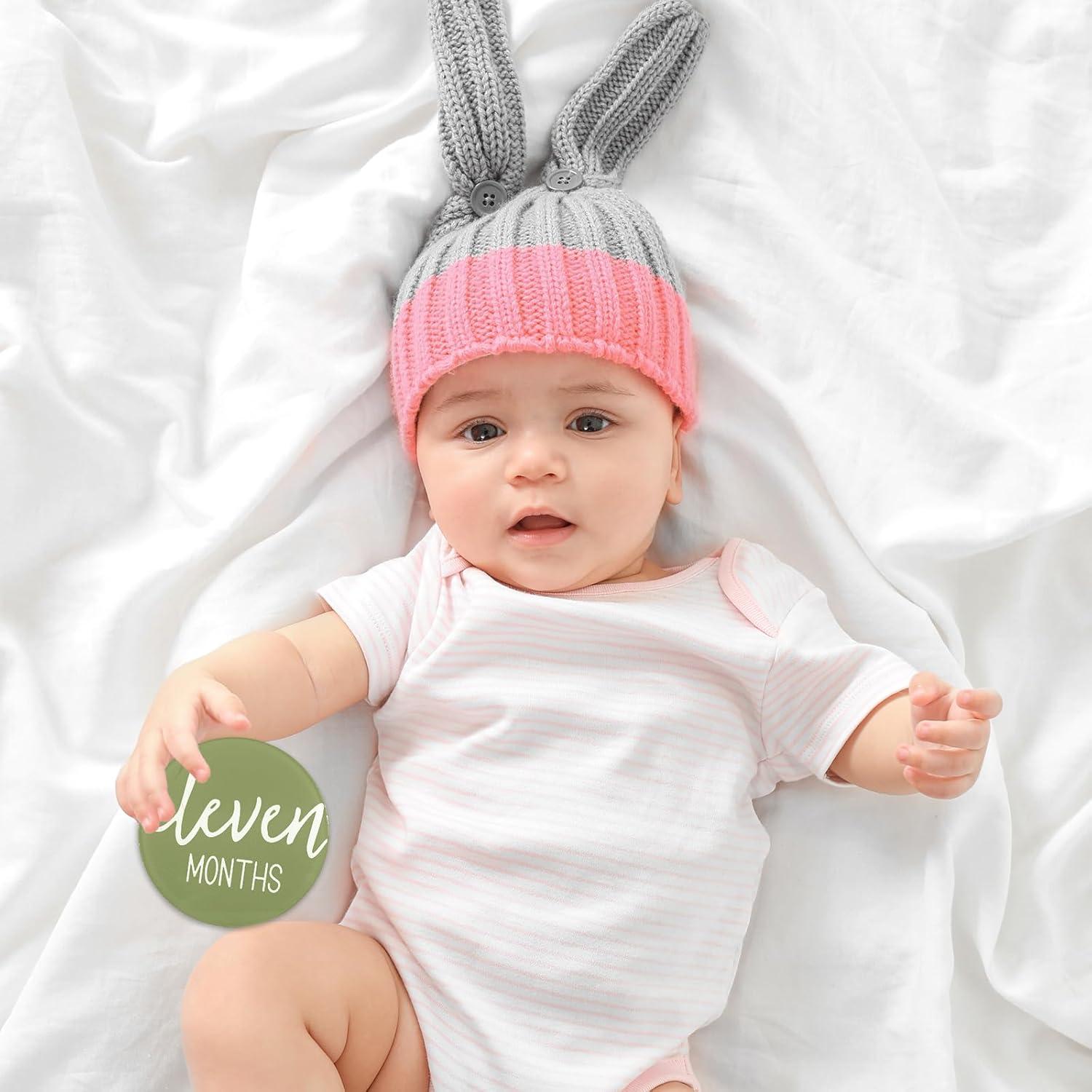 12 Tarjetas Mensuales de Hitos para Bebés Acrílico Verde