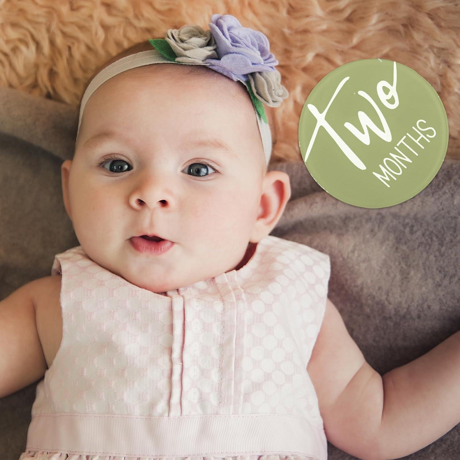 12 Tarjetas Mensuales de Hitos para Bebés Acrílico Verde