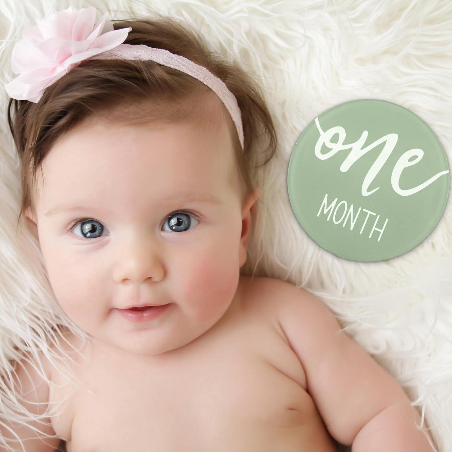 12 Tarjetas Mensuales de Hitos para Bebés Acrílico Verde