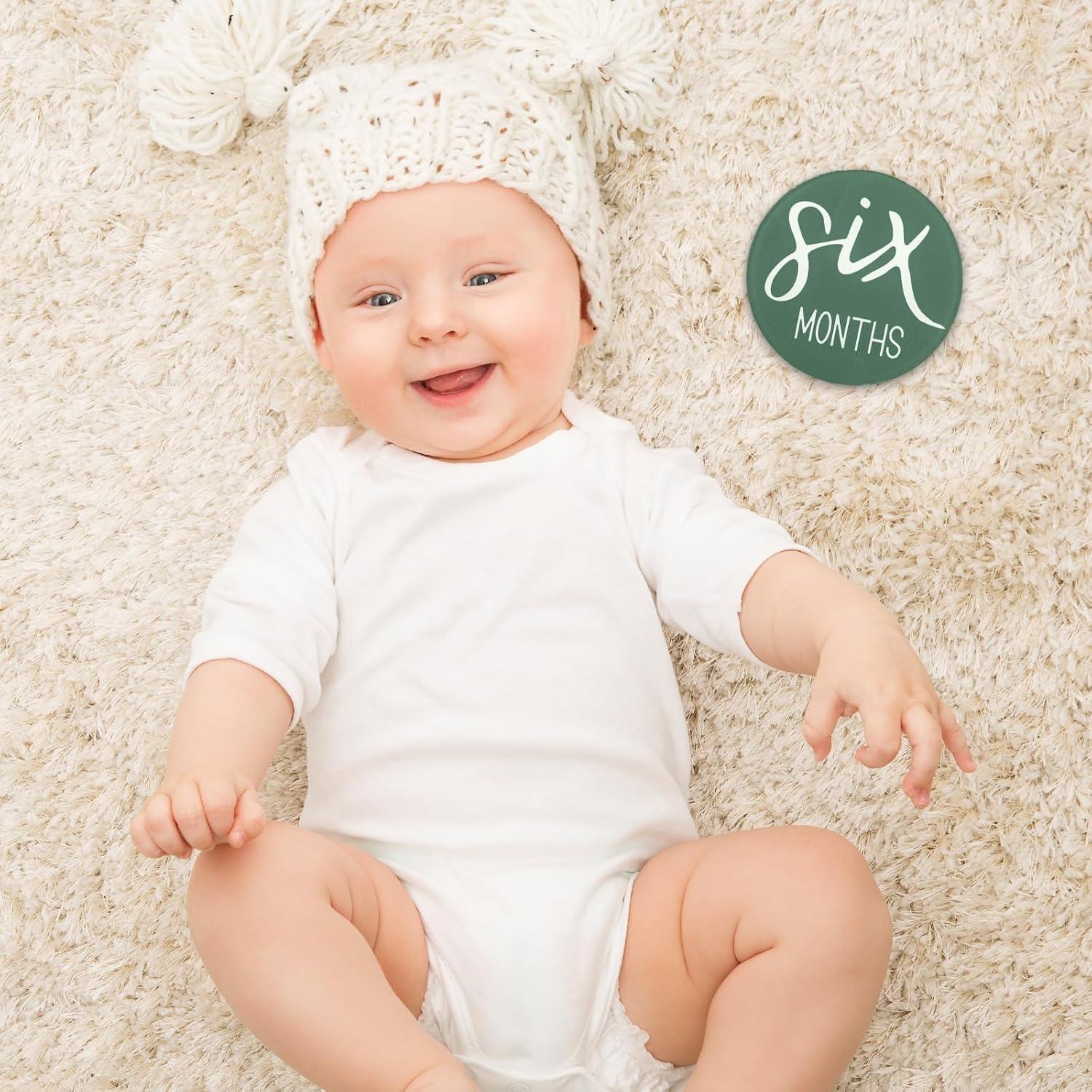 12 Tarjetas Mensuales de Hitos para Bebés Acrílico Verde