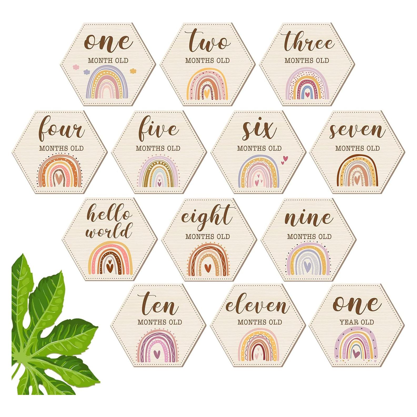 Tarjetas Mensuales de Hitos de Madera Amyhill - 13 Pcs Arcoíris