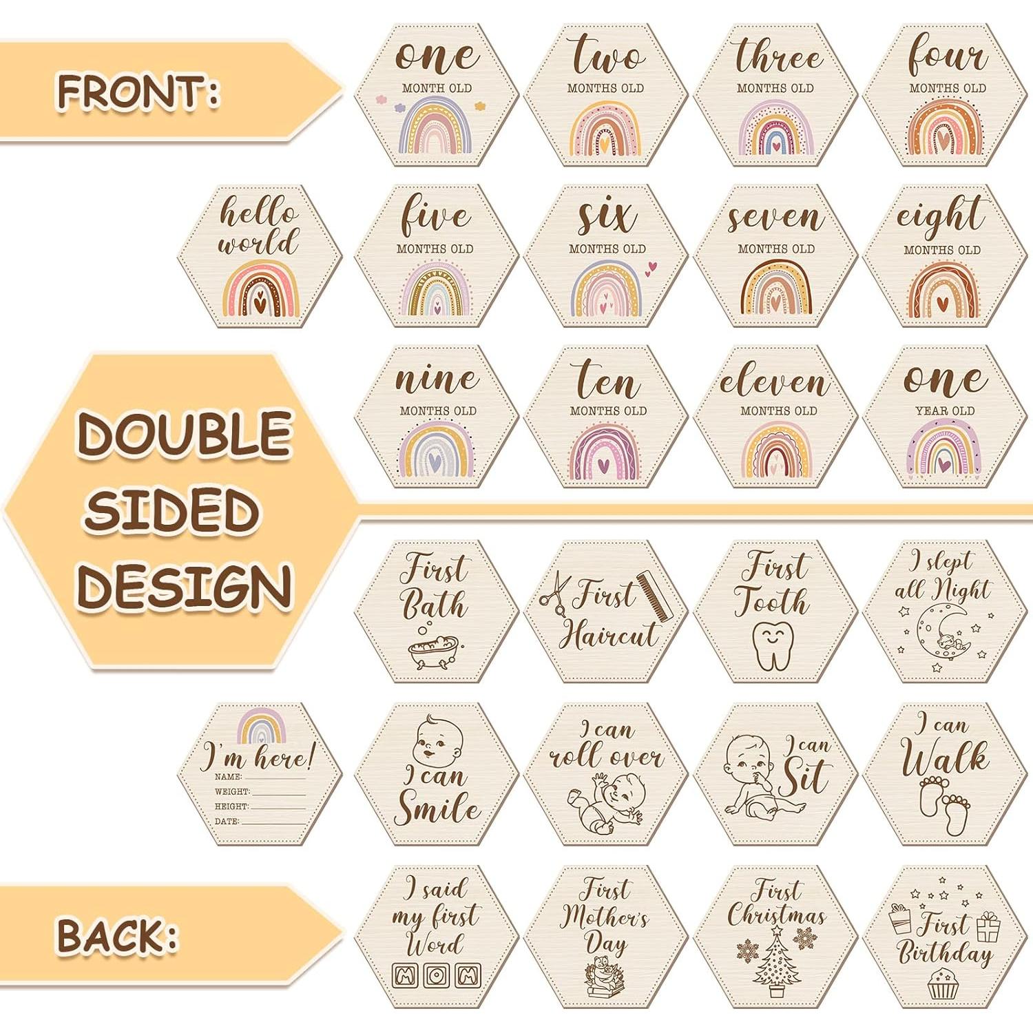 Tarjetas Mensuales de Hitos de Madera Amyhill - 13 Pcs Arcoíris