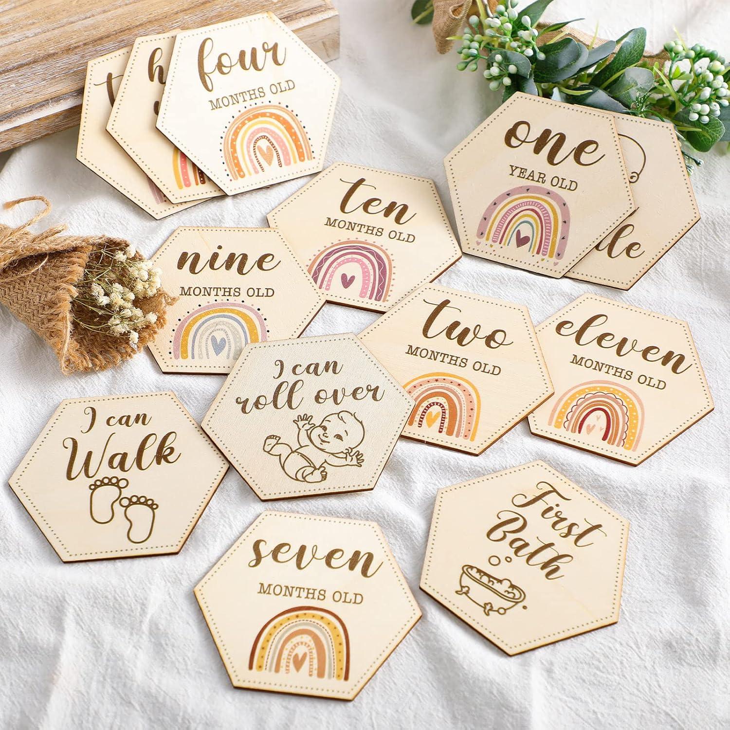 Tarjetas Mensuales de Hitos de Madera Amyhill - 13 Pcs Arcoíris