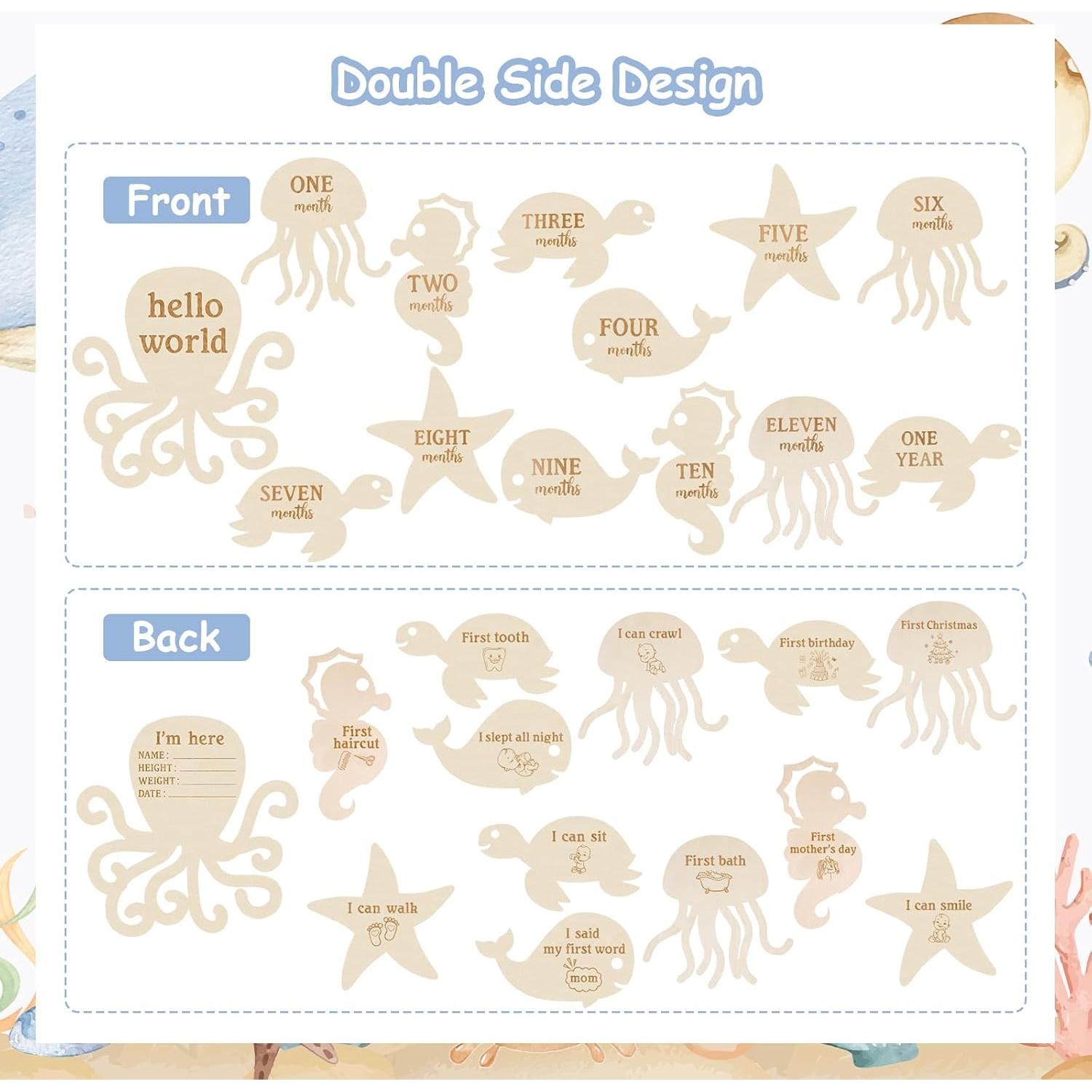 Tarjetas de Hitos Mensuales Sursurprise - Animales Oceánicos 13PCS