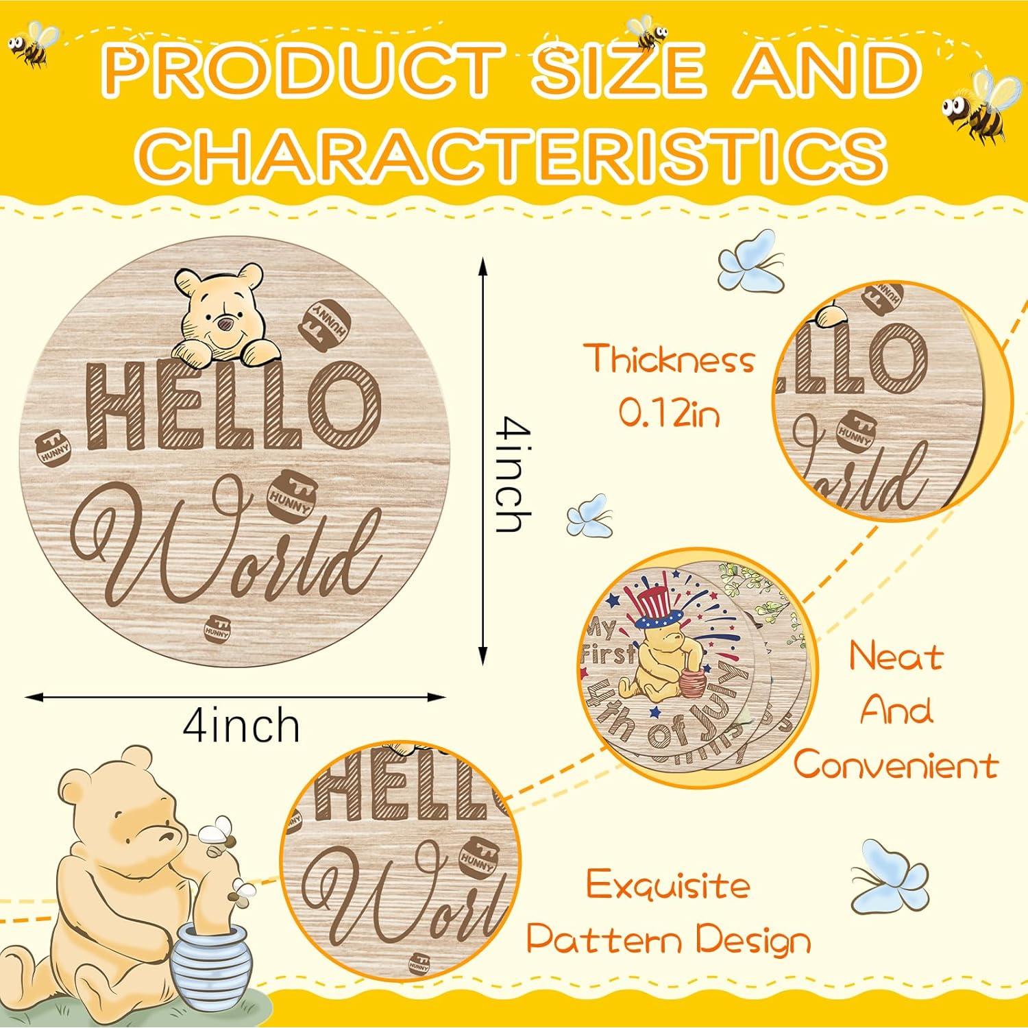 10 Tarjetas de Hitos de Bebé Winnie Pooh de Madera