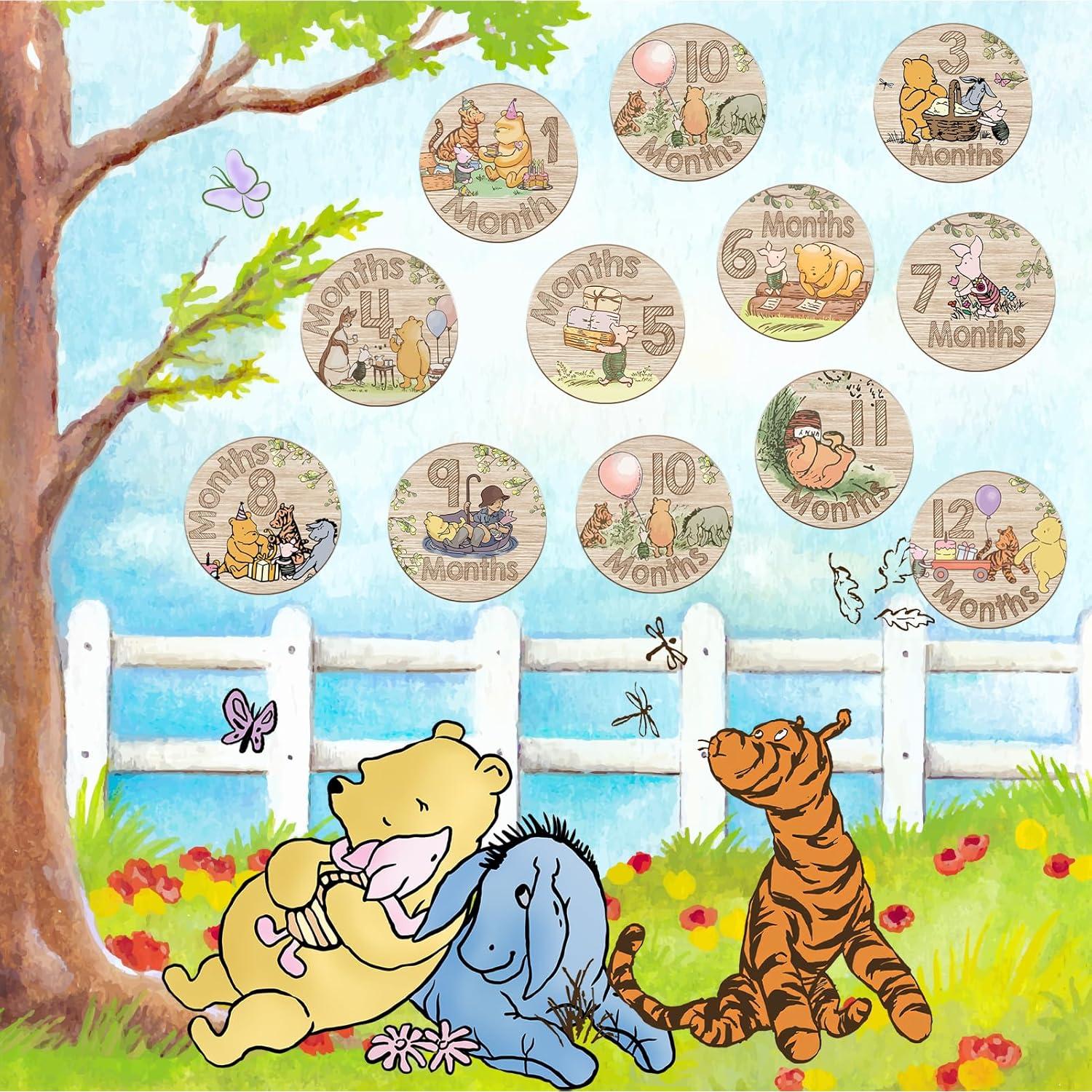 10 Tarjetas de Hitos de Bebé Winnie Pooh de Madera